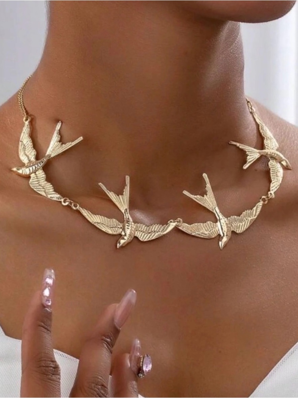 Vintage Unique Golden Swallow Necklace, Niche Design Fashion Clavicle SET - Picture 4 of 7
